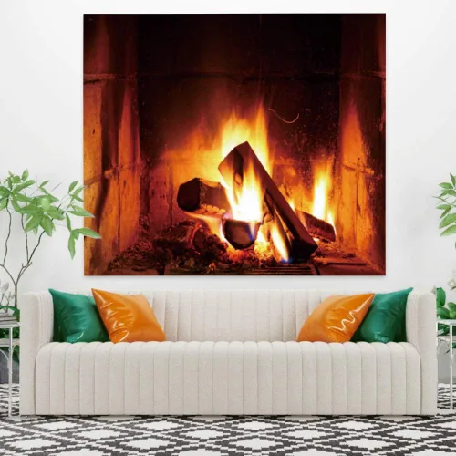 Miniatura 2 de Haoyiyi Tapiz de fuego ardiente de 33.9 x 27.6 pulgadas, chimenea de madera de Navidad, ladrillo brillante, para colgar en la pared, vintage