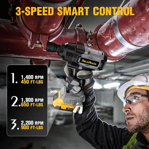 Miniatura 6 de ReliaRoads Llave de impacto inalámbrica de 900 pies-libras, pistola de impacto de 1/2 pulgada compatible con batería DeWALT 20V MAX, destornillador