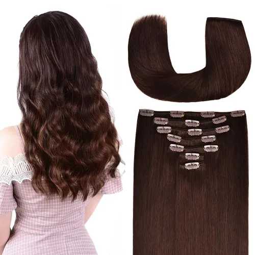 Miniatura 12 de Extensiones de cabello humano Remy de 12 pulgadas con clip para mujer, extensiones de cabello humano sedoso y liso, 1.76 onzas, 4 piezas