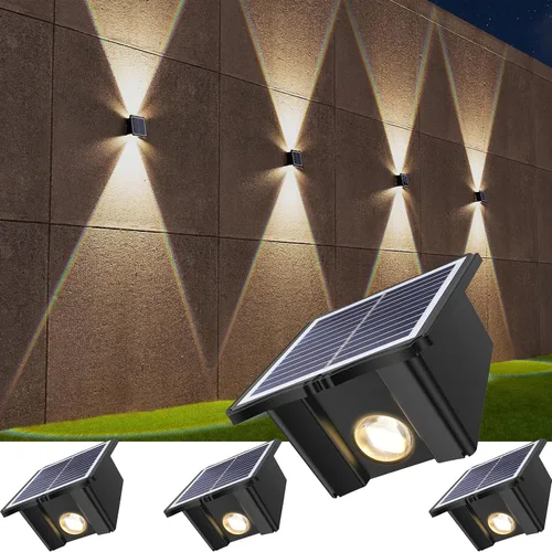 Luces solares de pared para exteriores, 6500 K, 3000 K, paquete de 4 luces de pared de 1500 mAh alimentadas por energía solar, IP65 para exteriores