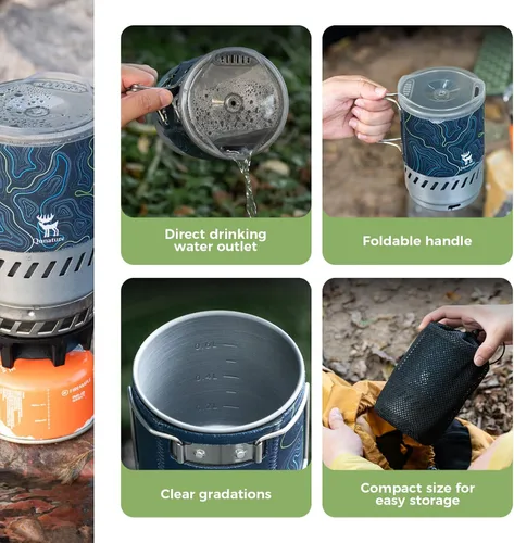 Miniatura 7 de Sistema de estufa de camping y mochilero Estufa de camping portátil integrada 600ML 1700W Mini quemador al aire libre Equipo de cocina para Negro