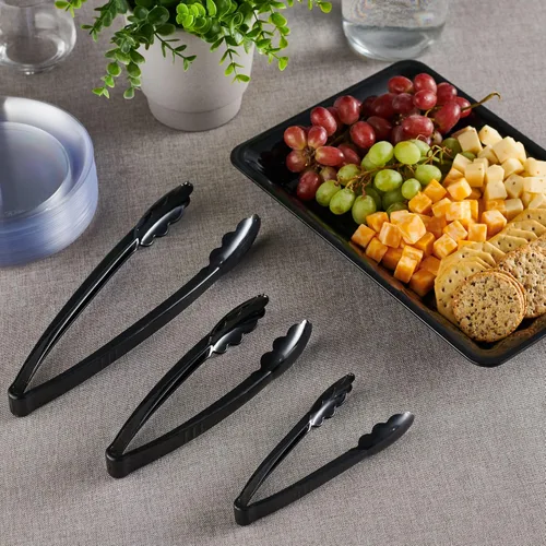 Miniatura 2 de Plasticpro Juego Combinado de Pinzas para Servir Negras Reutilizables de Servicio Pesado - 4 Piezas (7.5'', 9'', 12'') para Cocina, Barbacoa