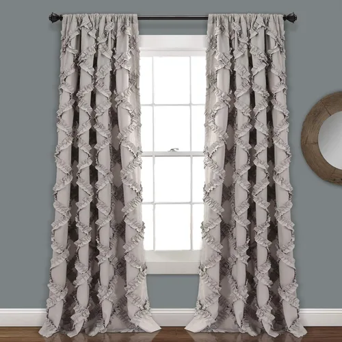 Miniatura 13 de Lush Decor Par de paneles de cortinas para ventana con volantes de diamante, 63 x 54 pulgadas, blanco
