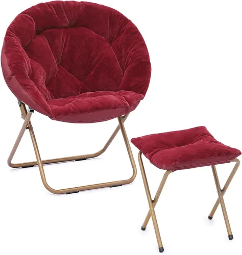 Miniatura 18 de Cómoda silla con platillo, silla de sala de estar, silla plegable acolchada suave de piel sintética, cómoda silla cuadrada de luna para sala