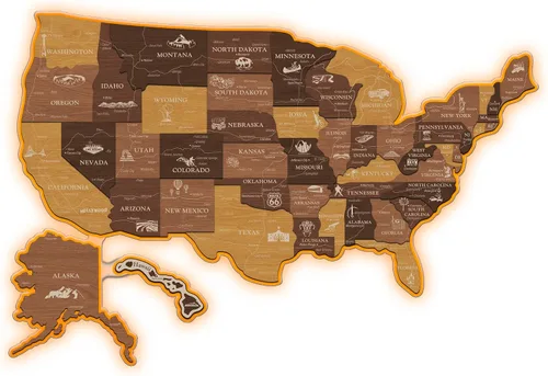 Miniatura 25 de JustLikeWood Rompecabezas de madera 3D de mapa de Estados Unidos de 16 x 9 ″ con los estados y capitales, decoraciones del 4 de julio, mapa de viaje
