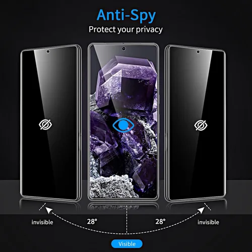 Miniatura 3 de Paquete de 2 + 2 protectores de pantalla de privacidad para Google Pixel 8, antiespía, película de vidrio templado 9H curvada 3D, resistente a