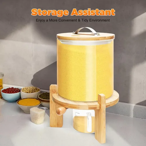 Miniatura 4 de Dispensador de arroz, cubo de vidrio dispensador de granos, dispensador de almacenamiento de cereales, contenedor de almacenamiento de gran