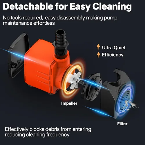 Miniatura 4 de DOKO Bomba de agua sumergible de 480 GPH, bomba de agua de fuente con cable de alimentación de 6 pies y 3 boquillas, 35 W, bombas de estanque ultra