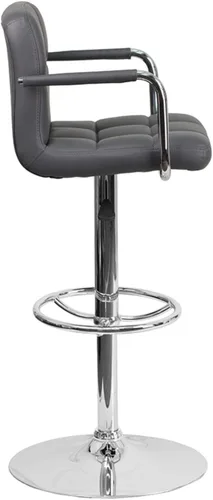 Miniatura 3 de Flash Furniture Taburete de bar de altura ajustable de vinilo acolchado gris contemporáneo con brazos y base cromada