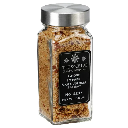The Spice Lab - (3.5 onzas) de sal de pimienta fantasma (Naga Jolokia) - Tarro francés de sal marina de pimienta fantasma, sin gluten, sin OMG,