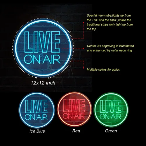 Miniatura 4 de NOXTROND Letrero de luz de neón Live On Air, redondo con luz LED alimentada por USB, regulable, para Tiktok, Twitch Streamer, Gamer, sala