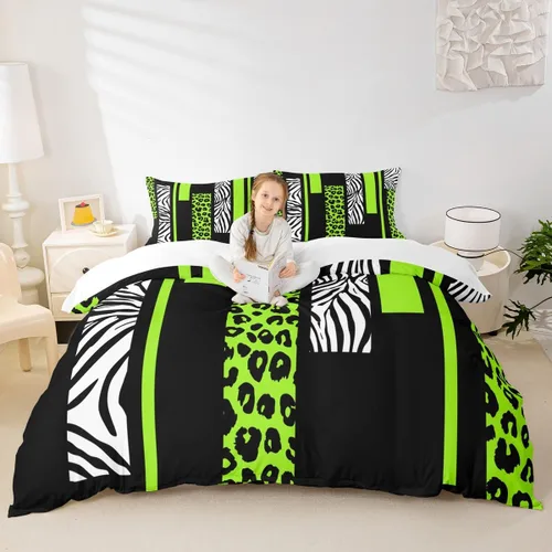 Miniatura 26 de Juego de funda de edredón con estampado de leopardo, tamaño individual, juego de ropa de cama rústica con rayas de piel de cebra, decoración