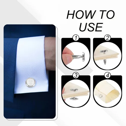 Miniatura 4 de uxcell Gemelos clásicos con inicial para hombre, gemelos de cobre para hombre, letras del alfabeto A-Z, esmoquin, con caja de regalo, para negocios
