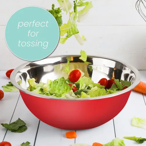 Miniatura 3 de WHYSKO Meal Prep - Juego de tazones para mezclar de acero inoxidable, organizadores para el hogar, el refrigerador y la cocina, ecológicos, Rojo