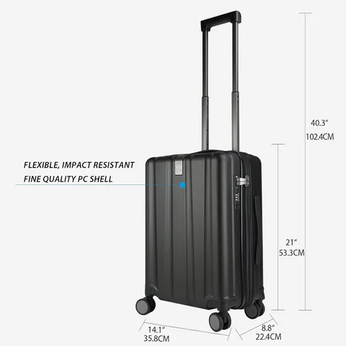 Miniatura 2 de KROSER Equipaje de mano con ruedas giratorias y cerradura TSA integrada, maleta duradera con ruedas, Negro