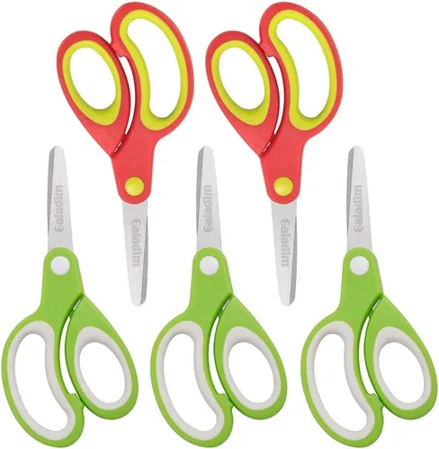 Tijeras zurdas para niños (paquete de 5, punta redondeada, 5.2 pulgadas) – Tijeras zurdas suaves al tacto para estudiantes escolares GD-018-J