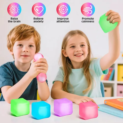 Miniatura 4 de Paquete de 4 Cubos Antiestrés, Pelotas Antiestrés con Forma de Cubo de Hielo de Elevación Lenta para Adultos y Niños, Juguete Sensorial Fidget