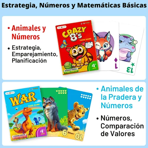 Miniatura 6 de Paquete mejorado de juegos de cartas para niños, 6 cubiertas, Go Fish, Old Maid, Crazy Eights, Memory Match, Slap Jack, War, Jugar a las cartas