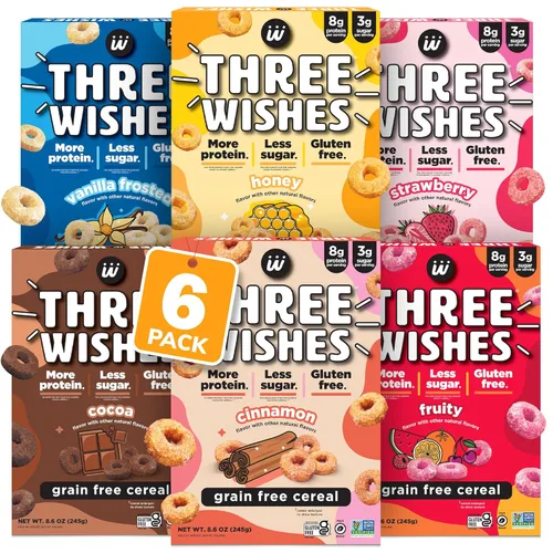 Three Wishes Cereal Sin Granos y Con Proteína - Cereal de Desayuno Saludable, Bajo en Azúcar y Sin Gluten - Bajo en Carbohidratos, a Base de