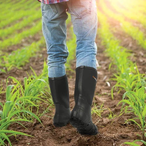 Miniatura 6 de HISEA Botas de lluvia para hombre, botas de goma de neopreno, botas de barro aisladas, botas de jardín de altura media