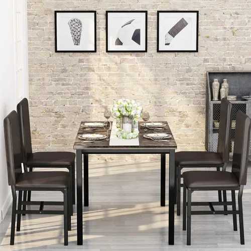 Miniatura 5 de Recaceik Juego de mesa de comedor para 4, cocina y sillas con mesa de mármol sintético y 4 habitaciones tapizadas de cuero, rincón de desayuno