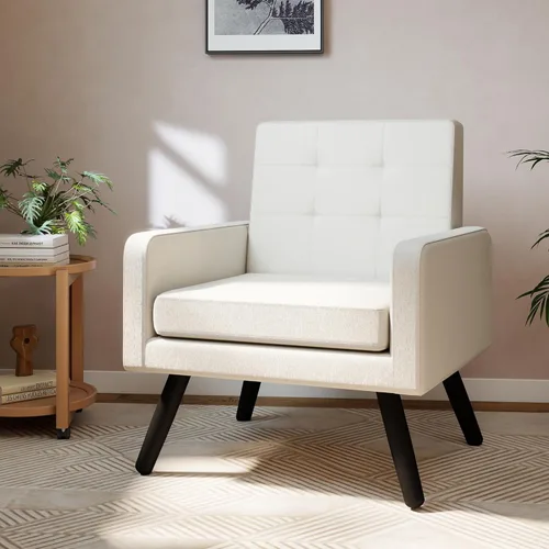 Miniatura 10 de Juego de 2 sillas decorativas para sala de estar, sillón tapizado moderno y cómodo de mediados de siglo con asiento grande, sofá individual, silla