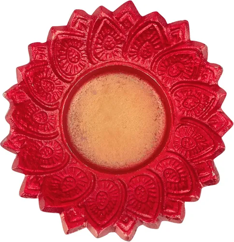 Miniatura 3 de SATVIK - 2 piezas Chandrarupa Diya Floral Red Lotus Flower Shape Candelabro de té Lámpara de aceite Navidad Interior Hogar Mandir Pujan Pooja