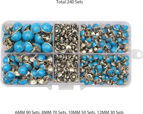 Miniatura 2 de Mingtao 240 juegos de remaches rápidos, color azul turquesa, cinturón Tandy para hacer artesanía en cuero, botas, chaqueta, bolsa, zapatos, ropa