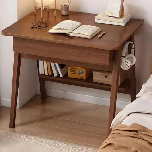 Escritorio escandinavo de estudio de oficina, escritorio contemporáneo para computadora, escritorio de trabajo con base de madera de nogal, nogal