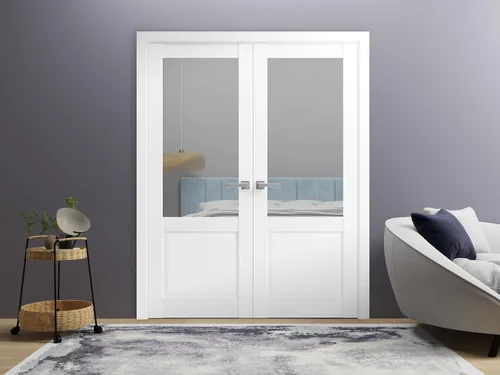 Miniatura 2 de SARTODOORS Lucia 1533 Puertas francesas interiores de doble oscilación con vidrio, madera maciza, accesorios incluidos, 72x80, blanco, moderno