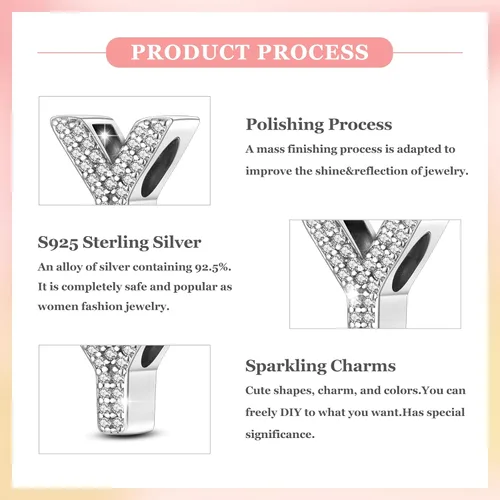 Miniatura 126 de PARCOM Dijes de letras compatibles con pulseras Pandora de plata esterlina S925 con iniciales para pulseras del alfabeto A-Z, cuentas de letras