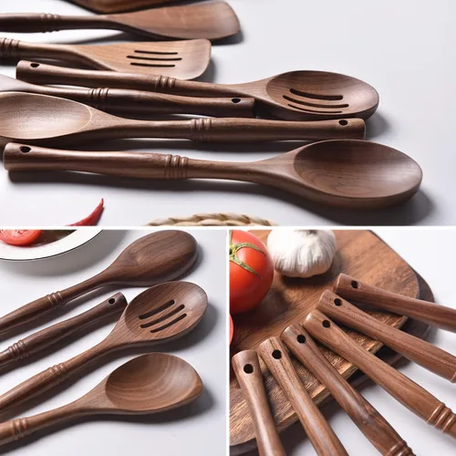 Miniatura 7 de Gudamaye Utensilios de madera de nogal negro de 12 pulgadas, juego de 6 cucharas para manualidades para cocinar