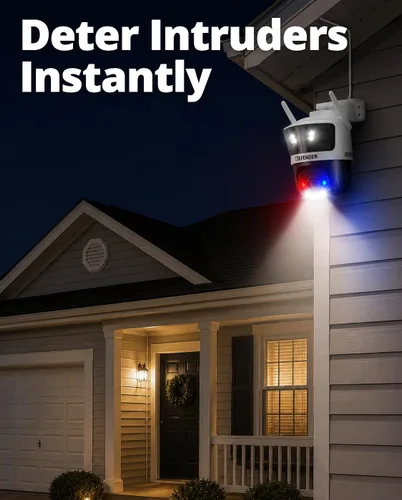 Miniatura 7 de Defender AI 3K+ Guard Tri-Lens WiFi Plug-in Cámara de seguridad 3 en 1, PTZ de 360°, detección de vehículos y humanos AI, seguimiento automático
