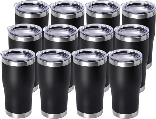 Miniatura 20 de DOMICARE vaso de doble pared con aislamiento al vacío, 20 onzas, con tapa, vaso de viaje de acero inoxidable, vaso de café con recubrimiento