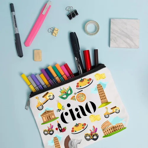 Miniatura 4 de WZJHCL Bolsa de maquillaje Italy Trip - Kit cosmético de recuerdo italiano para regalo de vacaciones y viajes, Ciao, Moda