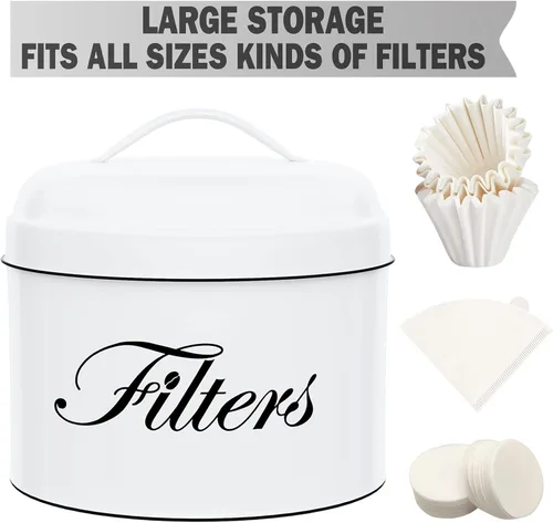 Miniatura 3 de Soporte para filtro de café, cesta blanca, almacenamiento de filtro de café con tapa, recipiente redondo para filtro de café para mostrador, Blanco