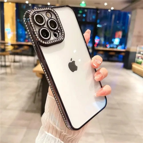 Miniatura 2 de Funda compatible con iPhone 11 Pro Max con protector de lente de cámara de diamante con purpurina, bonita funda de cristal transparente a prueba