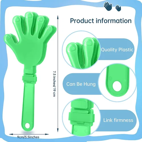 Miniatura 2 de 48 pinzas de mano verde lima de 7.5 pulgadas para hacer ruido, regalos de fiesta, aplausos de plástico, eventos deportivos, pelota, baile