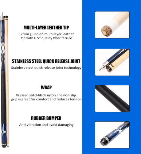 Miniatura 2 de GSE Games & Sports Expert 58" 2-Piece Canadian Maple Hardwood Billiard Pool Cue Sticks for Men/Women, House or Commercial/Bar Use