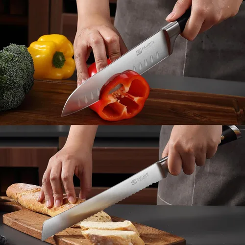 Miniatura 6 de PAUDIN Juego de bloque de cuchillos, 15 piezas, con bloque, juego de cuchillos de cocina de acero inoxidable de alto carbono con afilador, juego