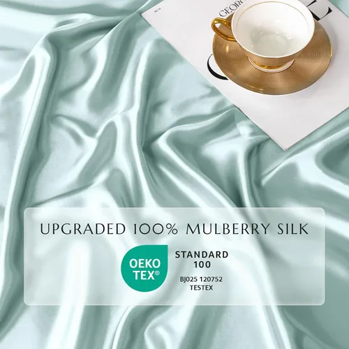 Miniatura 43 de THXSILK Juego de sábanas bajeras de 100% seda de morera, 3 piezas de seda 7A+, transpirable, suave, sábana bajera de 16 pulgadas de profundidad, 2
