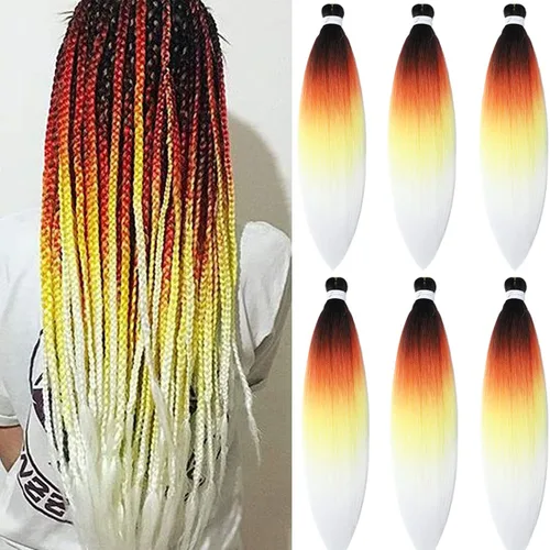 Miniatura 30 de Extensiones de cabello trenzado morado preestiradas, 20 pulgadas, 2 piezas de cabello sintético trenzado para niñas y mujeres, fiesta, disfraz