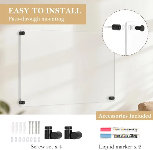 Miniatura 5 de Pizarra Acrílica de Borrado en Seco para Pared, 24" x 16" Pulgadas Tablero de Notas Acrílico Negro No Magnético para Pared, Planificador Familiar