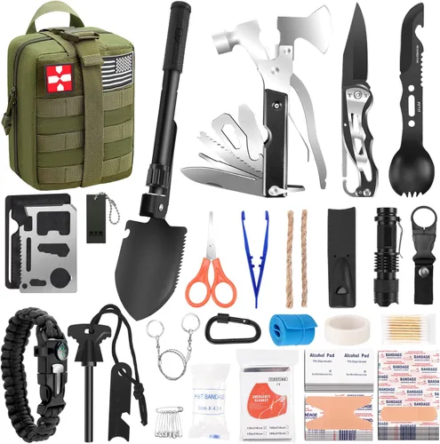 Miniatura 8 de Regalos para hombres Navidad papá, kit de supervivencia, 150 piezas de equipo de supervivencia y suministros con bolsa de trauma, kit de emergencia