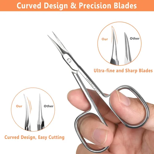 Miniatura 2 de THRAU Tijeras de cutícula extrafinas para mujeres y hombres, acero inoxidable profesional con punta puntiaguda precisa, cuchillas de aseo, manicura