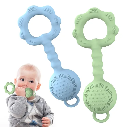 Miniatura 10 de Mordedores para bebés de 6 a 12 meses, sonajeros para bebés de 0 a 6 meses, sonajero 2 en 1 y juguete mordedor para calmar las encías doloridas
