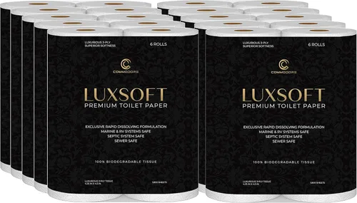 LUXSOFT - Papel higiénico de lujo de 3 capas de alta calidad, paquete de 10, seguro para séptico, caravana y barco, con material de disolución