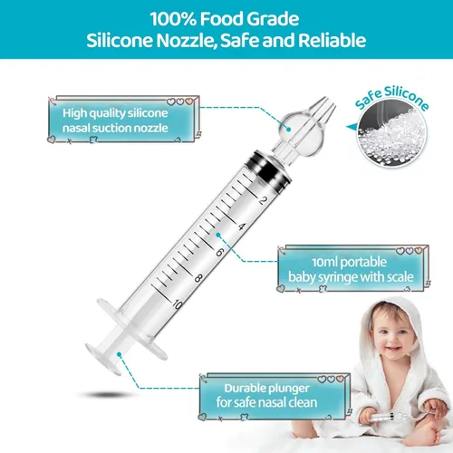 Miniatura 6 de Aspirador nasal para bebé, jeringa nasal para jeringa de bebé, irrigador nasal con punta de succión nasal de silicona reutilizable limpiable