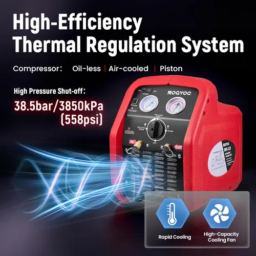Miniatura 4 de Máquina de recuperación de refrigerante 3/4HP, 110-120V 60Hz Máquina portátil de recuperación de CA de un solo cilindro con protección de alta