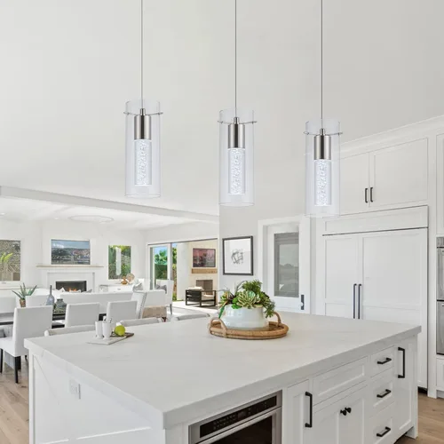 Miniatura 2 de Paquete de 3 luces colgantes para isla de cocina, 6000 K para isla de cocina, comedor, lámparas de iluminación colgantes de cristal de burbujas